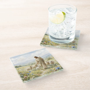 Dessous-de-verre En Verre Jésus Bon Berger Fleur Sauvage Aquarelle