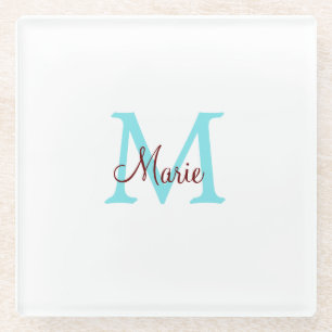 Dessous-de-verre En Verre jeté simple minimal ajouter nom monogramme rose ro