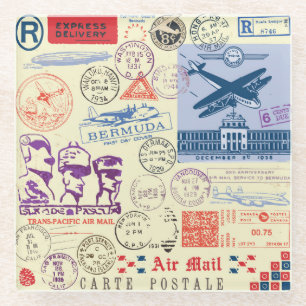 Dessous-de-verre En Verre Jeu de décors de tampon de document vintage