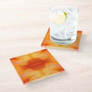 Dessous-de-verre En Verre Jeu de Dessous de verre en marbre orange vif Élé