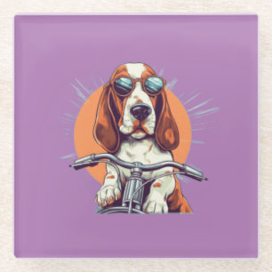 Dessous-de-verre En Verre Joli biker chien au coucher du soleil