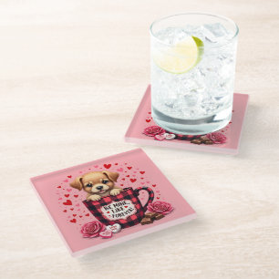 Dessous-de-verre En Verre Joli chiot Valentine Buffalo Plaid Musique esthéti