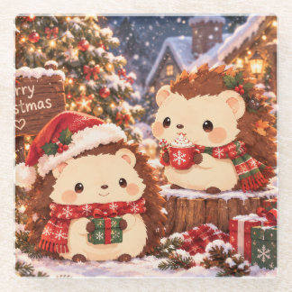Dessous-de-verre En Verre Joli Hérisson de Noël, Vacances d'Hiver Kawaii