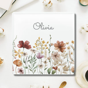 Dessous-de-verre En Verre Joli jardin de fleurs sauvages à l'aquarelle flora