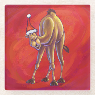 Dessous-de-verre En Verre Joli Noël Camel En Rouge
