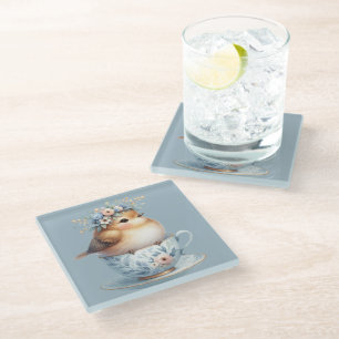 Dessous-de-verre En Verre Joli Oiseau Bleu avec Couronne Florale dans une Ta