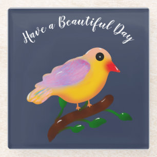 Dessous-de-verre En Verre Joli Oiseau Coloré sur Branche Oiseau de Chanson