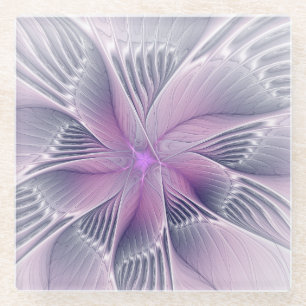 Dessous-de-verre En Verre Joli rose Fleur Moderne Abstrait Fractal Art