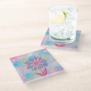 Dessous-de-verre En Verre Jolie fleur pastel dessinée à la main