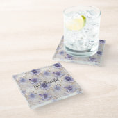 Dessous-de-verre En Verre Jolie Fleurs Blanches Violettes (Incliné)