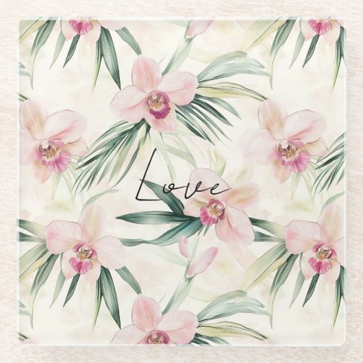 Dessous-de-verre En Verre Jolie Orchidée rose (Devant)