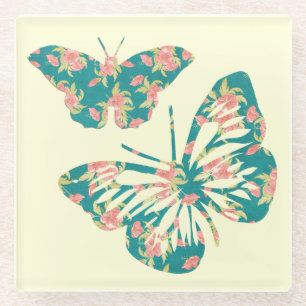 Dessous-de-verre En Verre Jolie papillons floraux