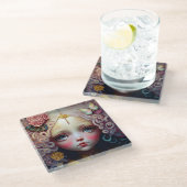 Dessous-de-verre En Verre Jolie poupée fille cheveux roses (Incliné)