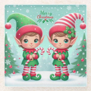 Dessous-de-verre En Verre Jolies elfes de Noël