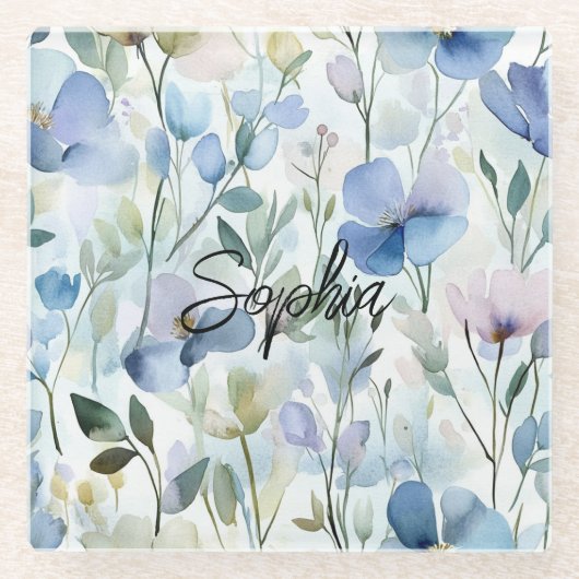 Dessous-de-verre En Verre Jolies Fleurs Violettes  (Devant)