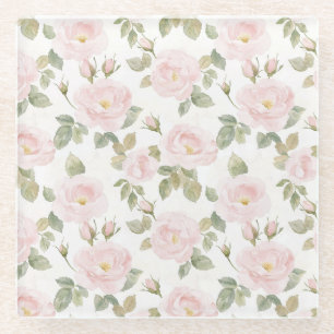 Dessous-de-verre En Verre Jolies Roses Fleurs Roses Blanches Mariage