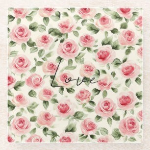 Dessous-de-verre En Verre Jolies Roses Roses Fleurs Mariage Shower
