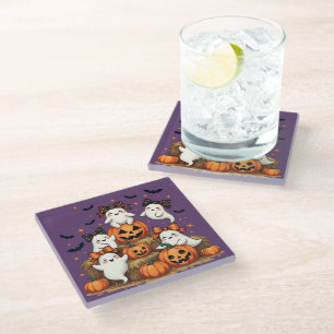 Dessous-de-verre En Verre Jolis fantômes d'Halloween avec des nœuds coquette