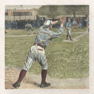 Dessous-de-verre En Verre Joueur de baseball jeté à la seconde base