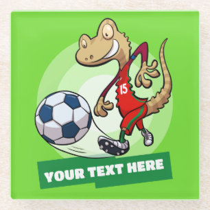 Dessous-de-verre En Verre Joueur de football Gecko Texte personnalisé Person