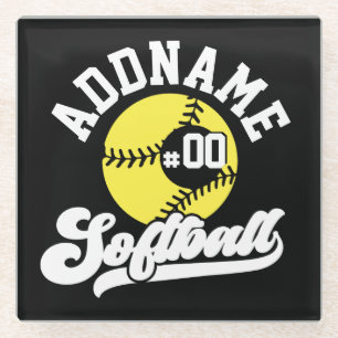 Dessous-de-verre En Verre Joueur de softball personnalisé AJOUTER LE NOM Équ