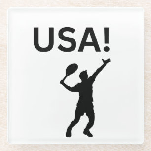 Dessous-de-verre En Verre Joueur de tennis américain utilisant dot comme bal