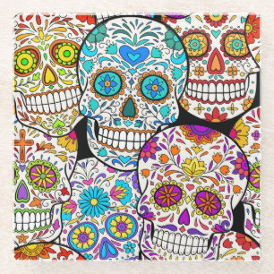 Dessous-de-verre En Verre Jour de la mort : Motifs mexicains en effervescenc