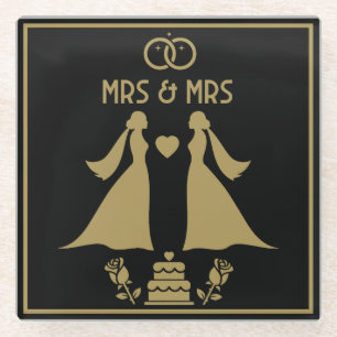 Dessous-de-verre En Verre Journée de mariage des filles gays