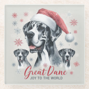 Dessous-de-verre En Verre Joy to the World - Great Dane Christmas Holiday