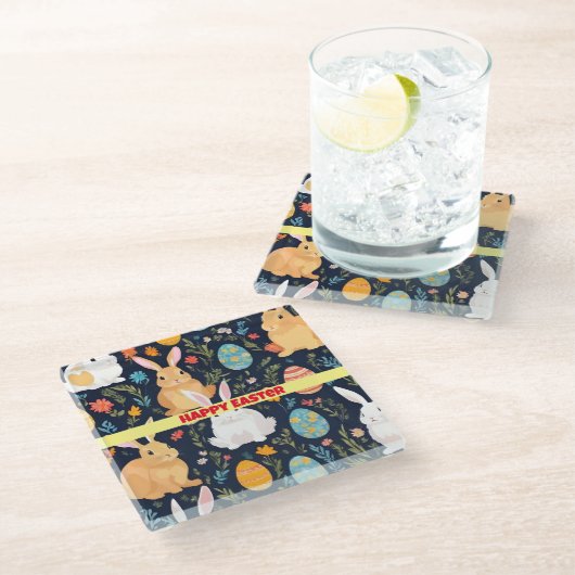 Dessous-de-verre En Verre Joyeuse collection de lapins de saumons de Pâques (Incliné)