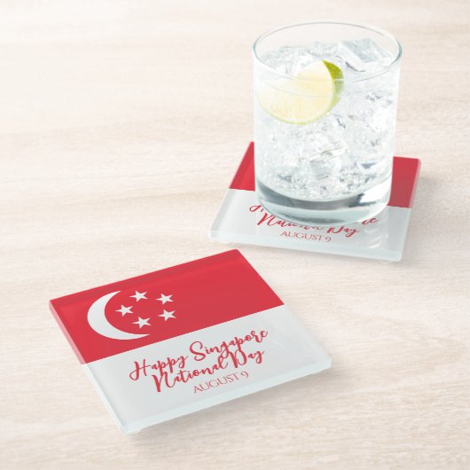 Dessous-de-verre En Verre Joyeuse fête nationale de Singapour Drapeau de Sin (Incliné)