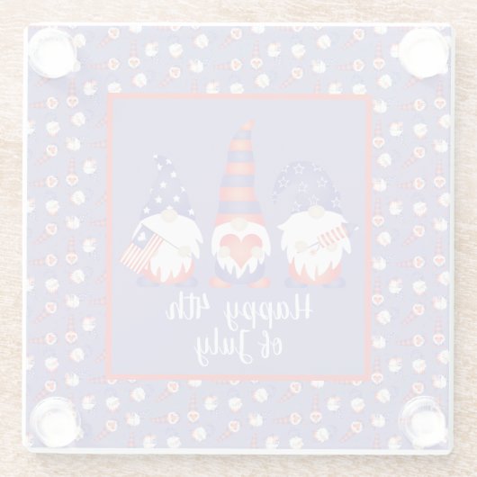 Dessous-de-verre En Verre Joyeux 4 juillet Gnomes Rouge Blanc Bleu (Dos)