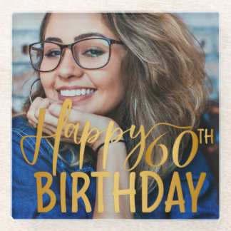 Dessous-de-verre En Verre Joyeux 60e anniversaire Script photo personnalisée