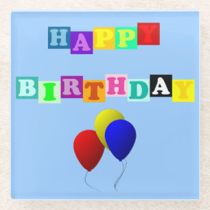 Dessous-de-verre En Verre Joyeux anniversaire avec des ballons