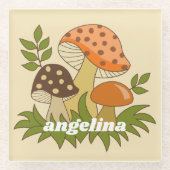 Dessous-de-verre En Verre Joyeux champignons avec nom personnalisé (Devant)