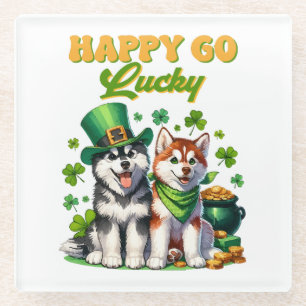 Dessous-de-verre En Verre Joyeux Go Lucky Cute Husky St. Patricks Day