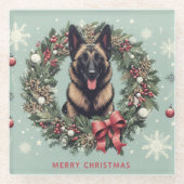 Dessous-de-verre En Verre Joyeux Noël Belge Malinois Chien Noël Noël (Devant)