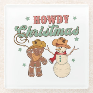 Dessous-de-verre En Verre Joyeux Noël Cowboy Groovy Bonhomme de Neige Wester