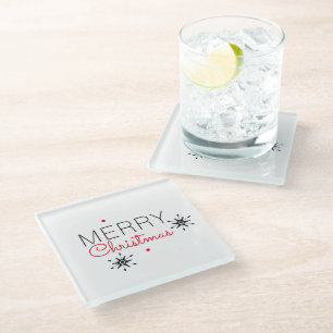 Dessous-de-verre En Verre Joyeux Noël Flocon de Neige Rouge et Noir