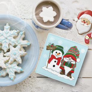 Dessous-de-verre En Verre Joyeux Noël Gnome Bonhomme de Neige Vacances d'Hiv