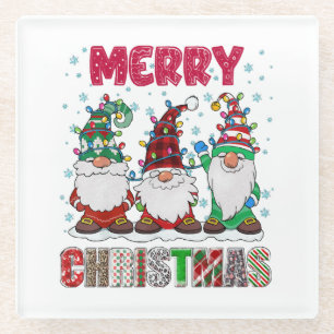 Dessous-de-verre En Verre Joyeux Noël Gnome Famille Drôle de Sapin de Noël