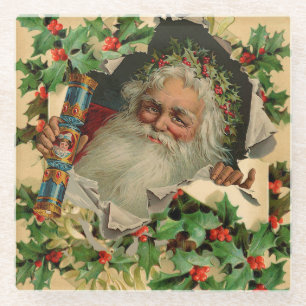 Dessous-de-verre En Verre Joyeux Noël Père Noël classique antique