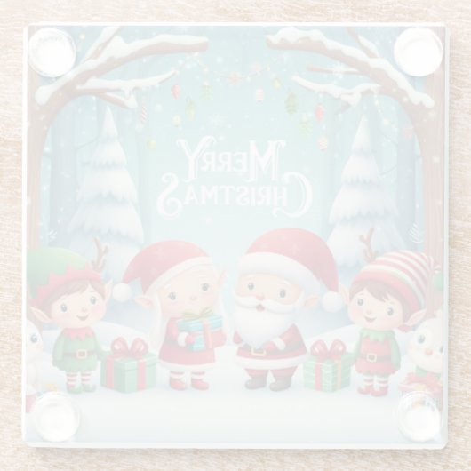 Dessous-de-verre En Verre Joyeux Noël/père Noël/neige elfes (Dos)
