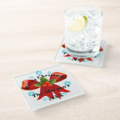 Dessous-de-verre En Verre Joyeux Noël Rouge Ruban Holly Berry (Incliné)