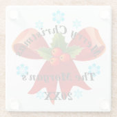 Dessous-de-verre En Verre Joyeux Noël Rouge Ruban Holly Berry (Dos)