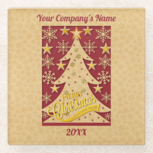 Dessous-de-verre En Verre Joyeux sapin de Noël, flocon de neige et silhouett