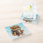 Dessous-de-verre En Verre Joyeux Tiger Cub avec sac à dos et café (Incliné)