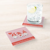 Dessous-de-verre En Verre Joyeux Valentin Gnomes Rouge Rose (Incliné)