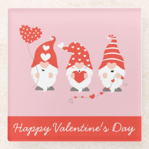 Dessous-de-verre En Verre Joyeux Valentin Gnomes Rouge Rose