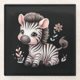 Dessous-de-verre En Verre Kawaii Zèbre Mignon Faune Amusant Noir et Blanc